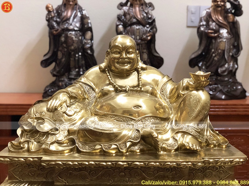 Tượng Phật Di Lặc ngồi bệ bằng đồng Catut cao 48cm
