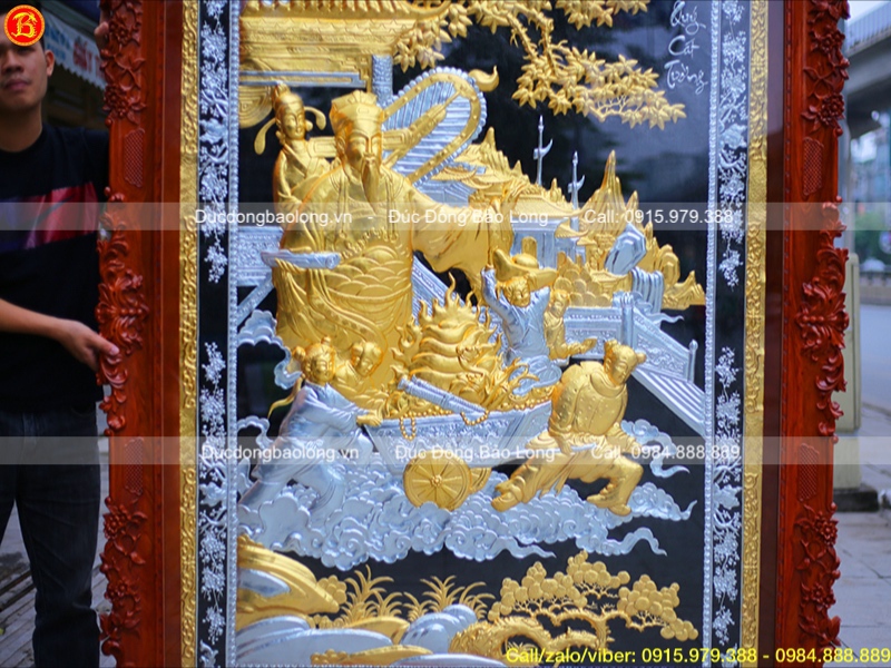 Tranh Phú Quý Cát Tường mạ vàng dát bạc 2m05 x 1m55