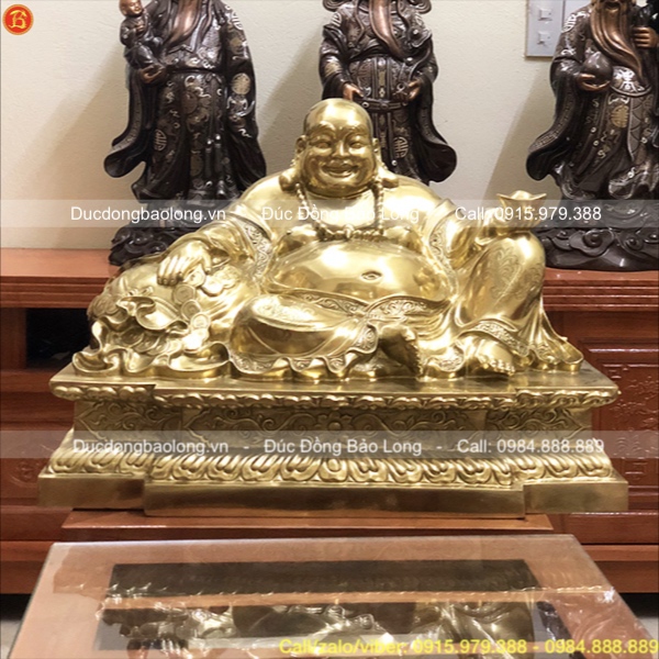 Tượng Phật Di Lặc ngồi bệ bằng đồng Catut cao 48cm