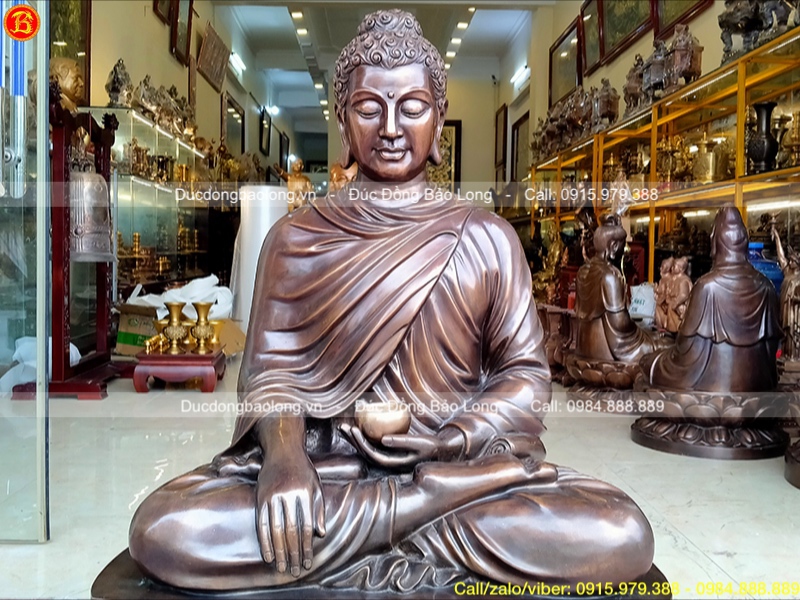 Tượng Phật Thích Ca ấn Địa Xúc ngồi bệ Kim Cang 1m1