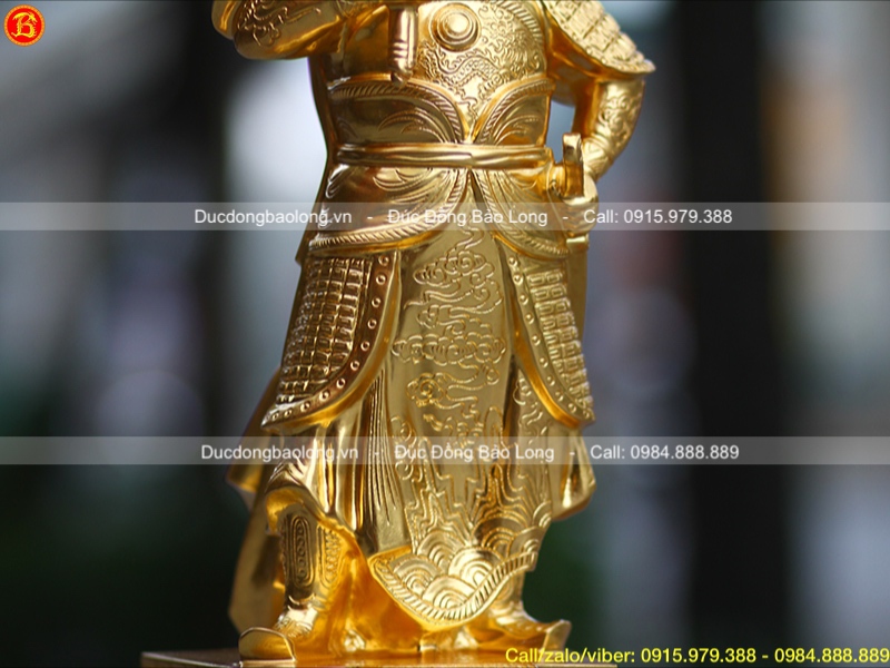 Tượng Trần Hưng Đạo bệ thuyền dát vàng 9999 42cm
