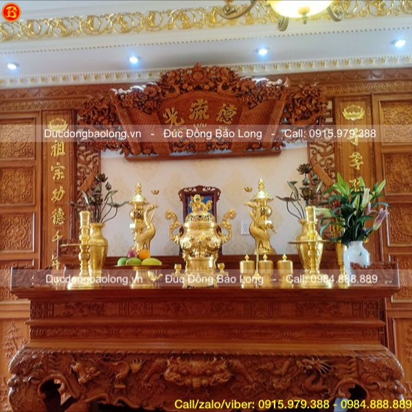 Bộ Đồ thờ dát vàng 9999 đỉnh Rồng nổi cao 70cm