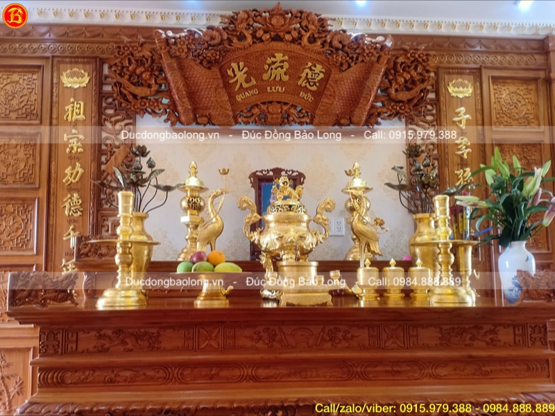 Bộ Đồ thờ dát vàng 9999 đỉnh Rồng nổi cao 70cm
