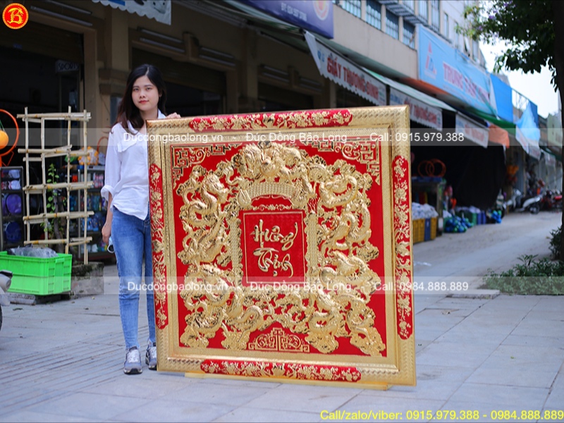 tranh cửu long hưng thịnh mạ vàng