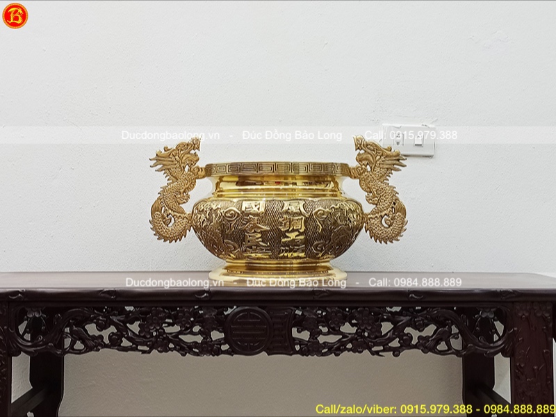 Bát Hương tai rồng bằng đồng thau Đk 30cm