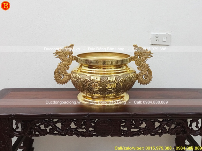 Bát Hương tai rồng bằng đồng thau Đk 30cm