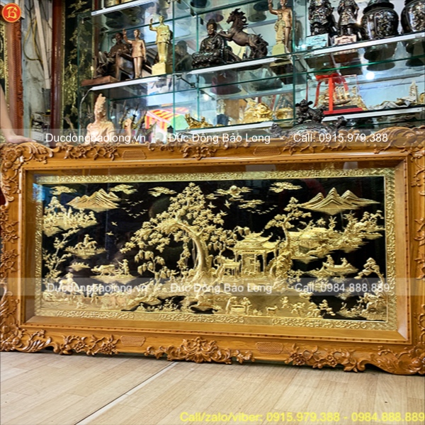 Tranh Đồng Quê Mạ vàng 1m76 x 89cm khung gỗ gõ đỏ