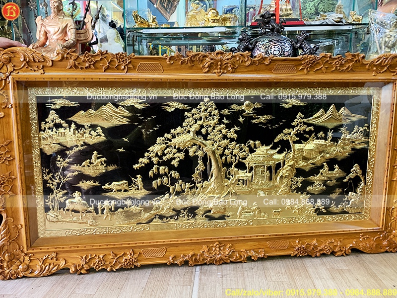tranh đồng quê mạ vàng 1m76 x 89cm khung gỗ gõ đỏ