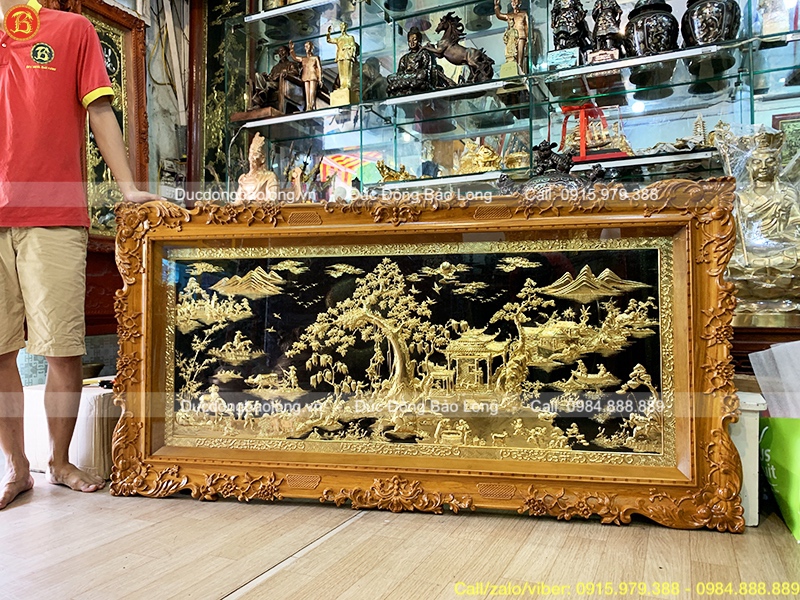 tranh đồng quê mạ vàng 1m76 x 89cm khung gỗ gõ đỏ