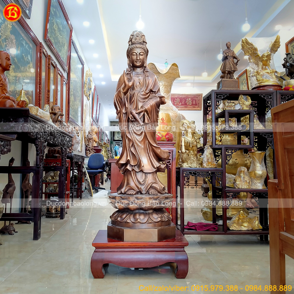 Tượng Phật Bà Quan Âm đứng cao 1m25 bằng đồng đỏ