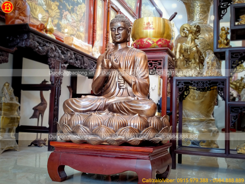 Tượng Phật Thích Ca Chuyển Pháp Luân 70cm bằng đồng đỏ