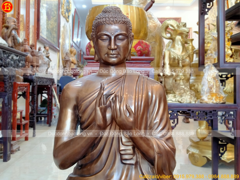 Tượng Phật Thích Ca Chuyển Pháp Luân 70cm bằng đồng đỏ