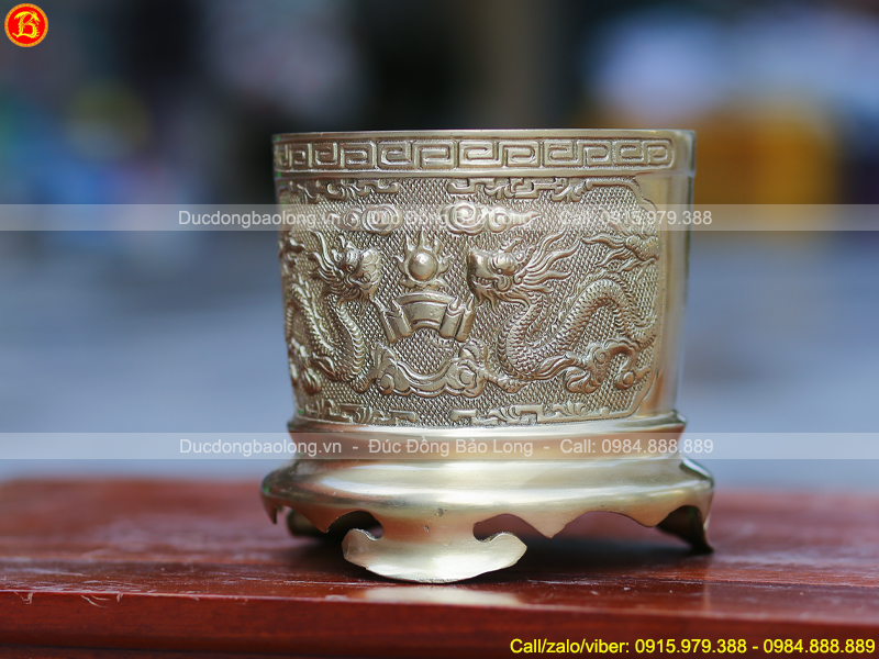 Bát hương thờ bằng đồng thau 16cm màu vàng mộc