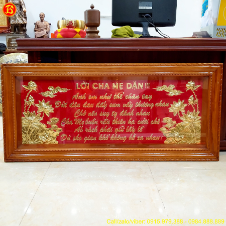 Tranh Ca Dao Cha Mẹ Bằng Đồng 1m35 x 61cm Khung Gỗ