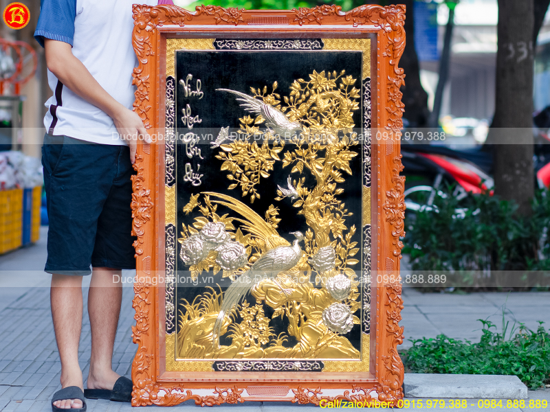 Tranh Vinh Hoa Phú Quý 86cm x 1m27 Dát Vàng Dát Bạc