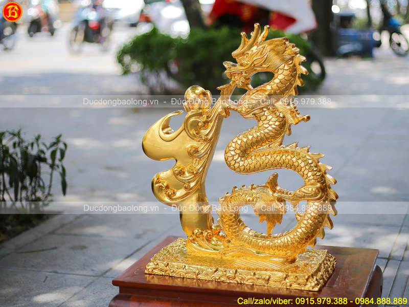 Tượng Chữ Phúc Hóa Rồng 61cm Bằng Đồng Dát Vàng