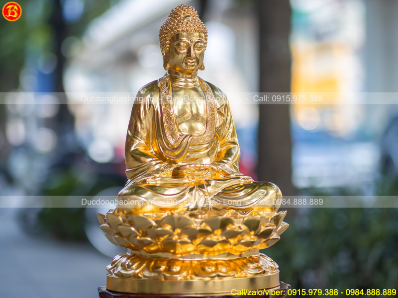Tượng Phật Thích Ca Mâu Ni 48cm Bằng Đồng Dát Vàng