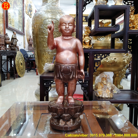 Tượng Phật Thích Ca Đản Sinh 42cm Bằng Đồng Giả Cổ