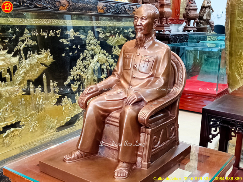 tượng Bác Hồ ngồi ghế bành 48cm bằng đồng đỏ