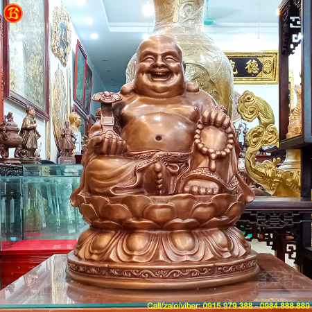 Tượng Phật Di Lặc Ngồi Bệ Sen 48cm Bằng Đồng Đỏ