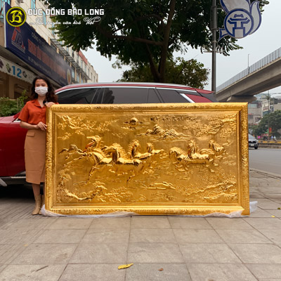 Tranh Bát Mã Khung Đồng Mạ Vàng 24k 2m31 x 1m27