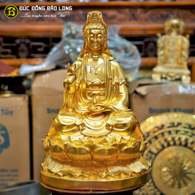 Tượng Phật Bà Quan Âm 48cm Bằng Đồng Dát Vàng 9999