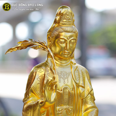 Tượng Phật Bà Quan Âm 61cm Bằng Đồng Dát Vàng 9999