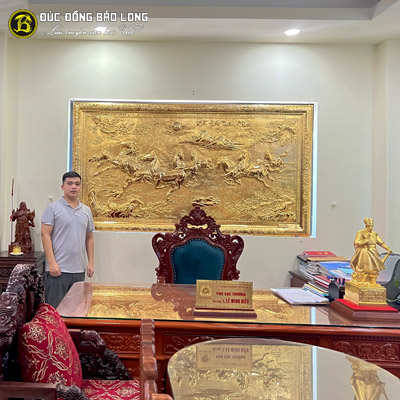 Treo Tranh Bát Mã Truy Phong Khung Đồng Mạ Vàng 2m31