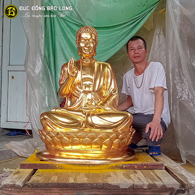 Tượng Phật Thích Ca Bằng Đồng Đỏ Dát Vàng Cao 1m