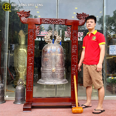 Chuông Đồng 100kg Treo Giá Gỗ Cho Điện Thờ, Phòng Thờ