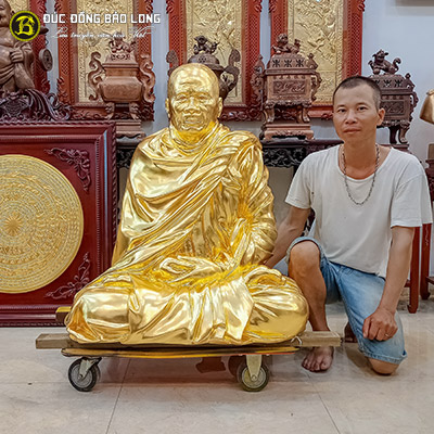 Tượng Thiền Sư An Lạc Hạnh Bằng Đồng Dát Vàng 90cm