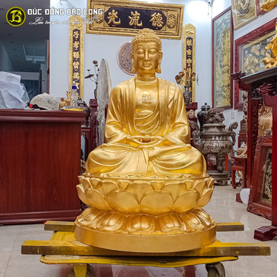 Tượng Phật A Di Đà 90cm Bằng Đồng Đỏ Dát Vàng 9999