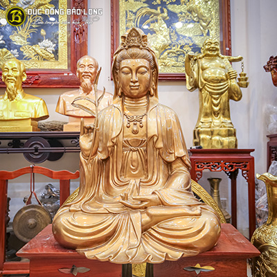 Tượng Phật Bà Quan Âm Ngồi Đài Sen 81cm Bằng Đồng