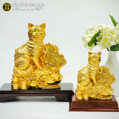 Tượng Mèo Tài Lộc Bằng Đồng 20cm Dát Vàng Cao Cấp