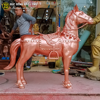 Tượng Ngựa Thờ Bằng Đồng Đỏ 1m29 Cho Điện, Đình, Chùa