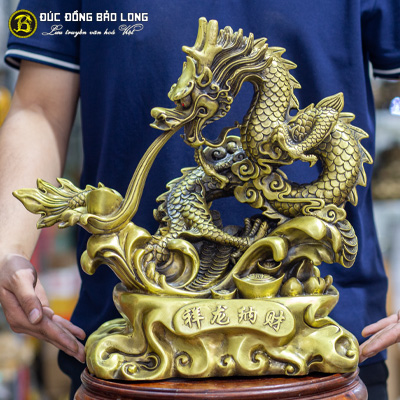 Tượng Rồng Nhả Vàng Cao 42cm Bằng Đồng Thau