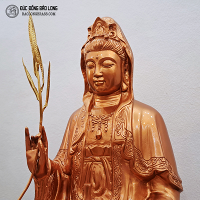 Tượng Phật Bà Quan Âm Ngồi Đài Sen 48cm Bằng Đồng Đỏ