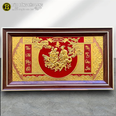 Tranh Mừng Thọ Ông Bà 52cm x 92cm Dát Vàng