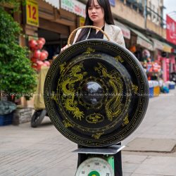 chiêng đồng chạm hoa văn rồng phượng đk 80cm