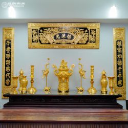 Bộ hoành phi câu đối bằng đồng 1m55 dát vàng 9999