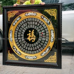 tranh mâm đồng bách phúc dát vàng bạc 9999 khung gỗ gụ khổ vuông 1m27