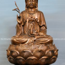 Tượng Phật Bà Quan Âm Ngồi Đài Sen Bằng Đồng Đỏ Màu Trầm Cổ Cao 81Cm