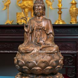 Tượng Phật Bà Quan Âm Ngồi Đài Sen Bằng Đồng Đỏ Màu Trầm Cổ Cao 81Cm