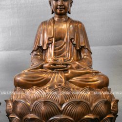 Tượng Phật A Di Đà Bằng Đồng Đỏ Cao 81Cm Màu Trầm Cổ