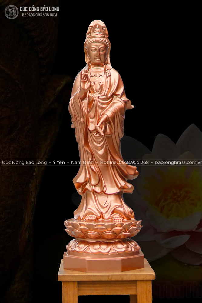 tượng phật bà quan âm bằng đồng đỏ cao 61cm