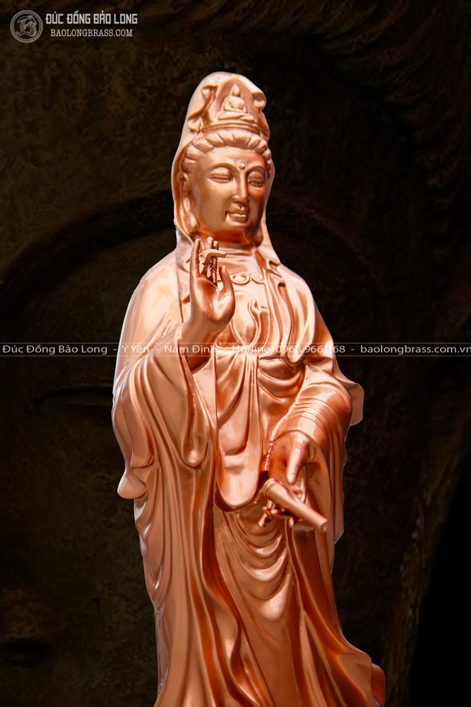 tượng phật bà quan âm bằng đồng đỏ cao 61cm