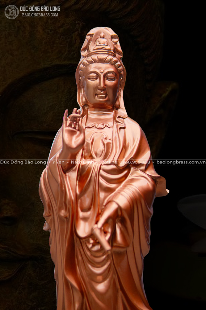 tượng phật bà quan âm bằng đồng đỏ cao 61cm