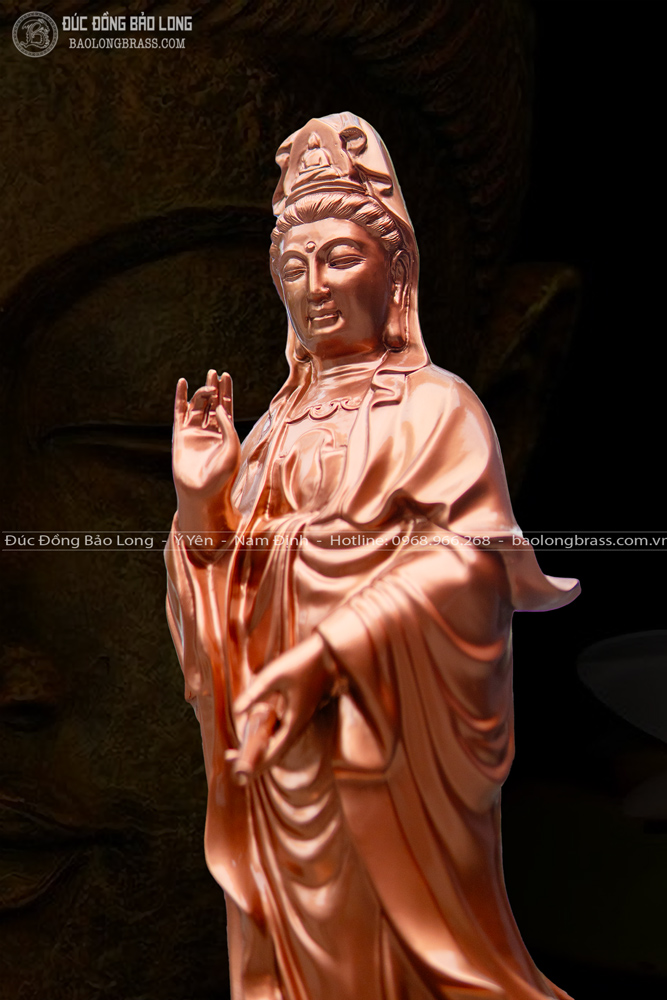 tượng phật bà quan âm bằng đồng đỏ cao 61cm