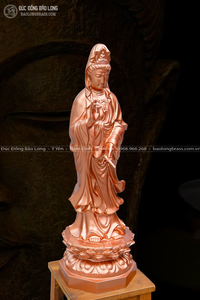 tượng phật bà quan âm bằng đồng đỏ cao 61cm