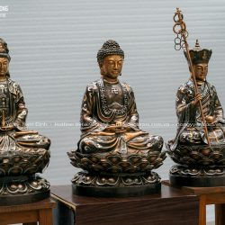 bộ tượng sa bà tam thánh bằng đồng khảm tam khí cao 48cm